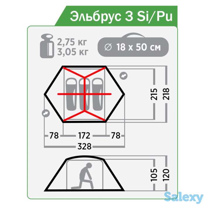 Палатка нормал эльбрус 3 si/pu желтая, фотография 6