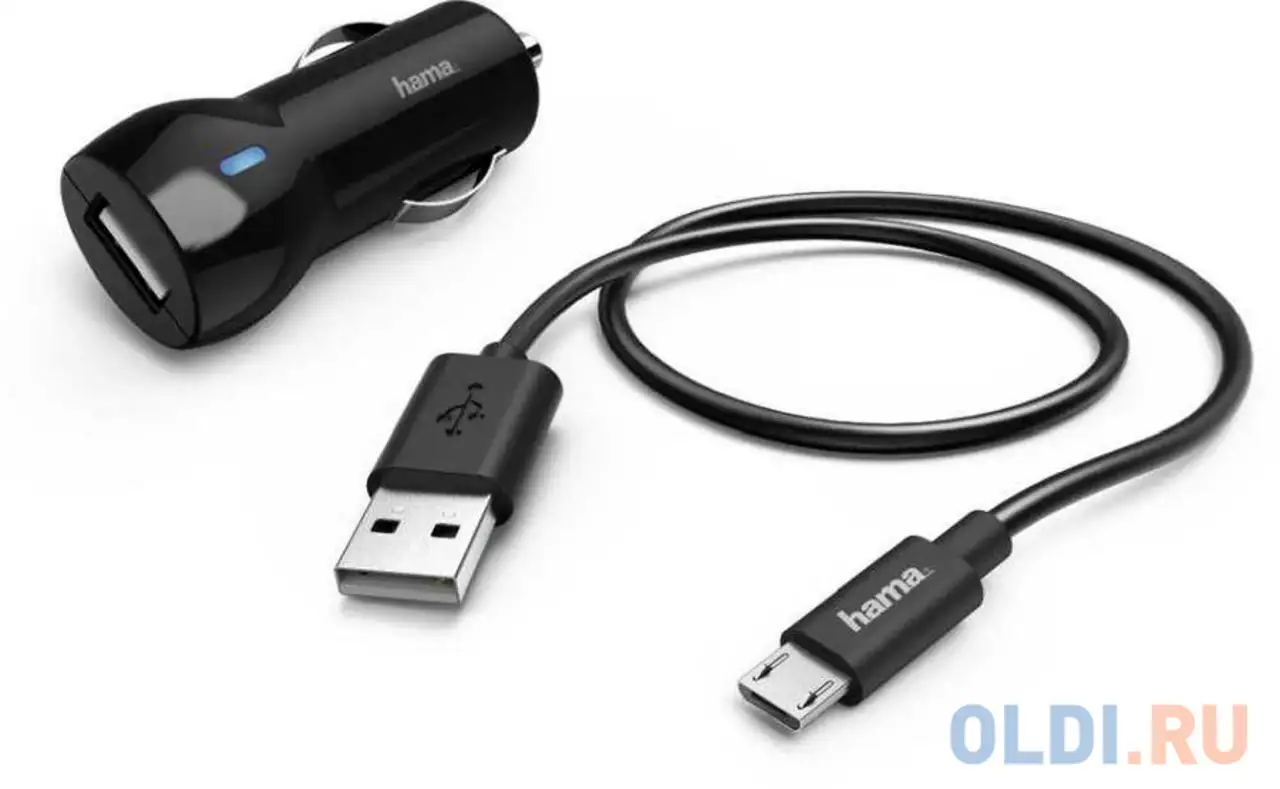 Автомобильное зарядное устройство hama h-183246 2.4а microusb черный, фотография 1