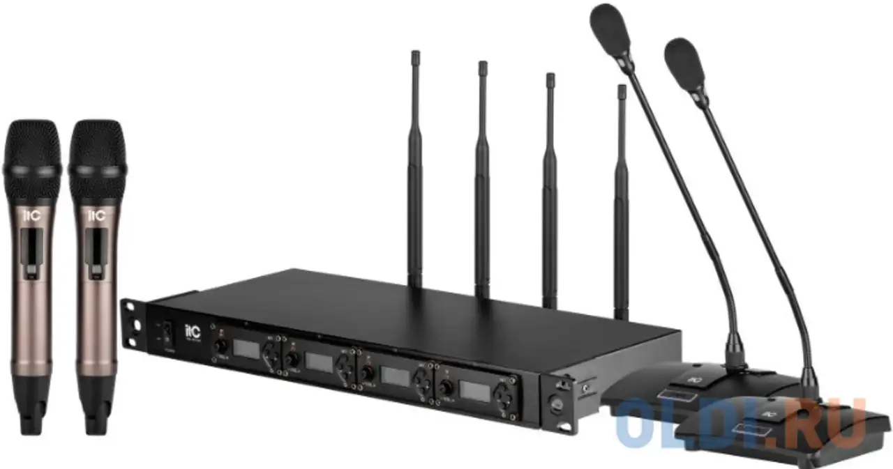 Радиосистема [ts-354h] itc uhf, четырёхканальная радиосистема с одним приёмником, двумя настольными, фотография 1