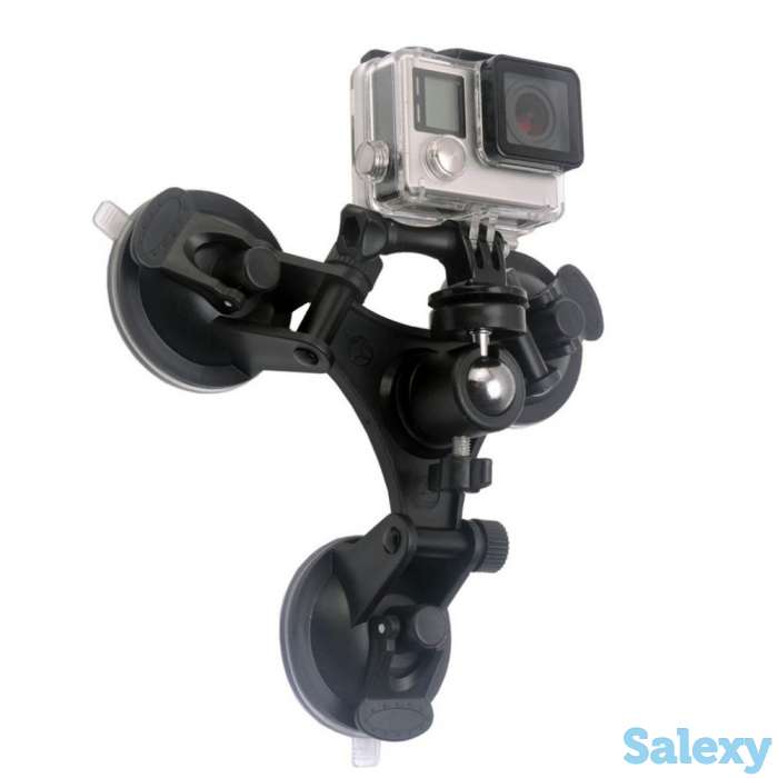 Продам тройная присоска-держатель с шаровой головкой и дополнительным держателем для экшн камер GoPro, SJCAM, Xiaomi., фотография 1