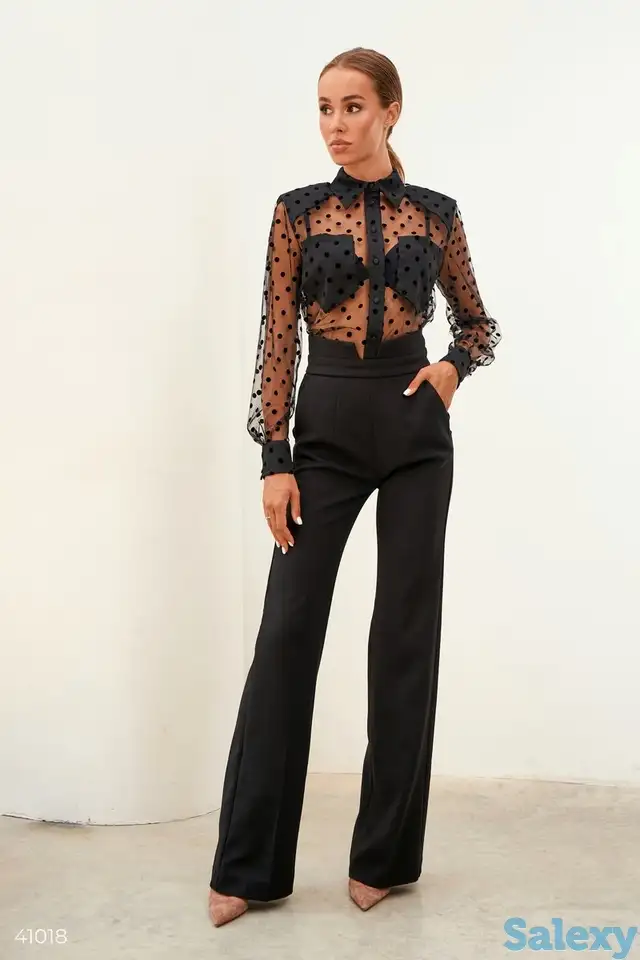 Черная блуза в крупный горошек, фотография 1