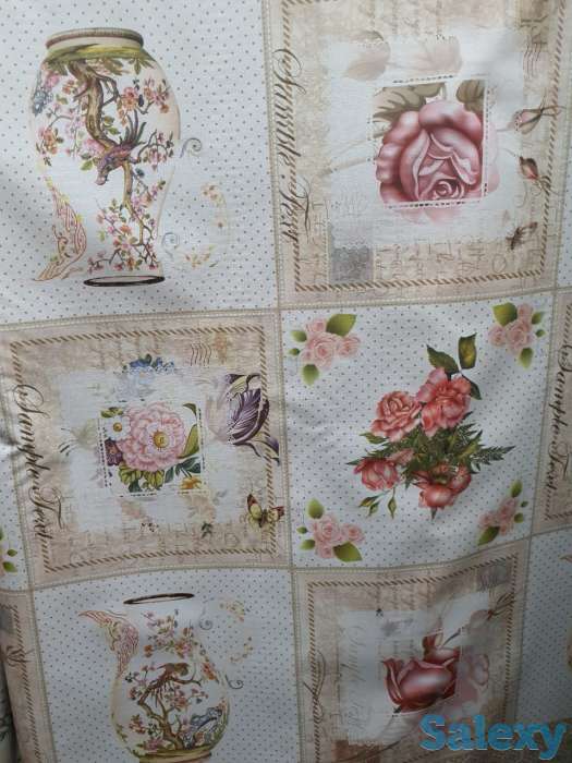 Скатерть клеенка декоративная столовая с цветами и вазами, фотография 1