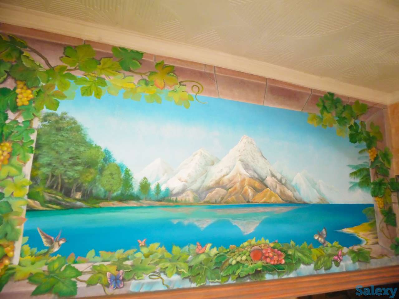 Художественная раскраска и роспись стен. Фальш : окно , камин., фотография 11