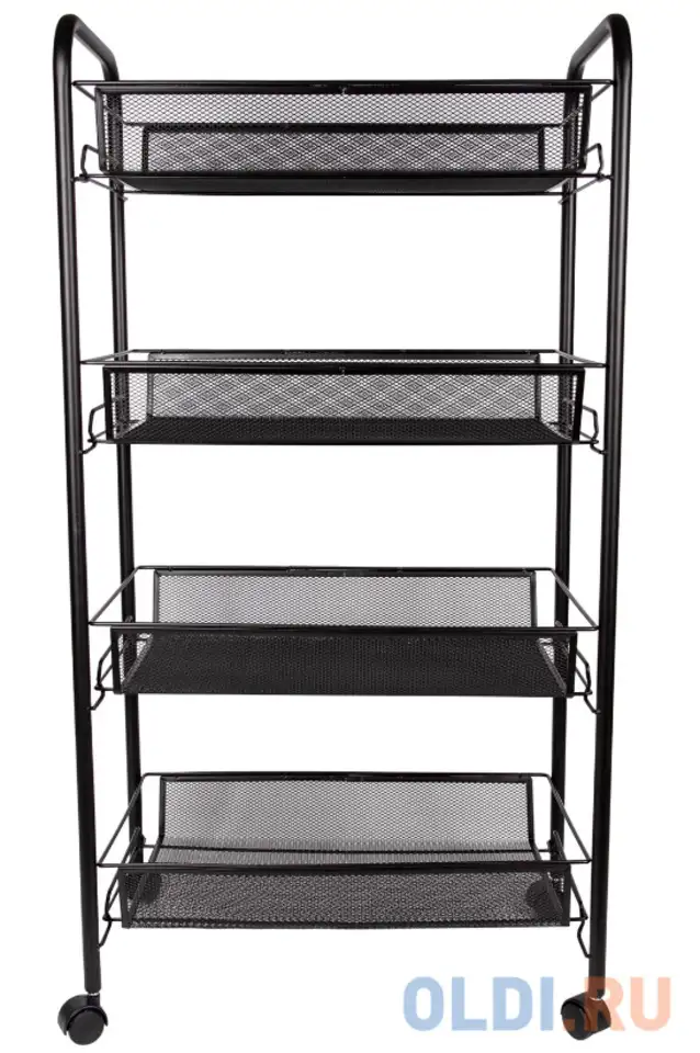 Этажерка (тележка) brabix офисно-бытовая 4 яруса, на колесах, металл, черная, 43,5х26х83,5, фотография 1