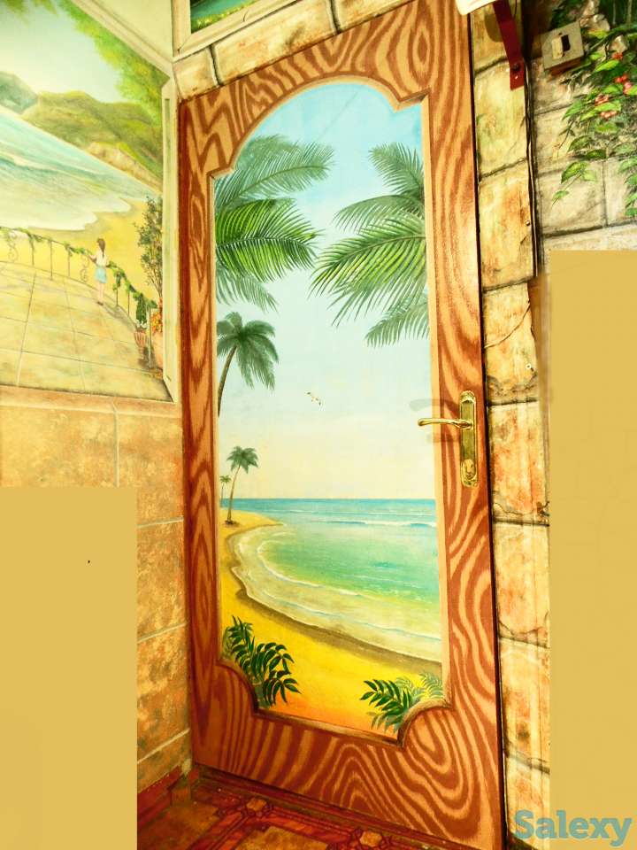 Художественная раскраска и роспись стен. Фальш : окно , камин., фотография 13