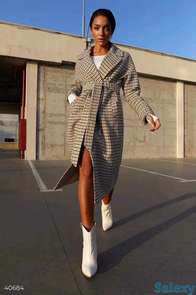 Трендовое шерстяное пальто в гусиную лапку, фотография 1