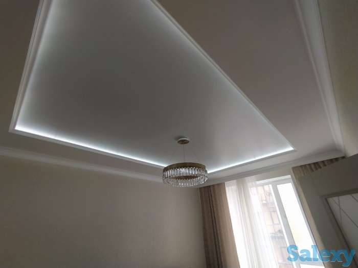 Ремонт натяжных потолков, установка, слив воды, фотография 1