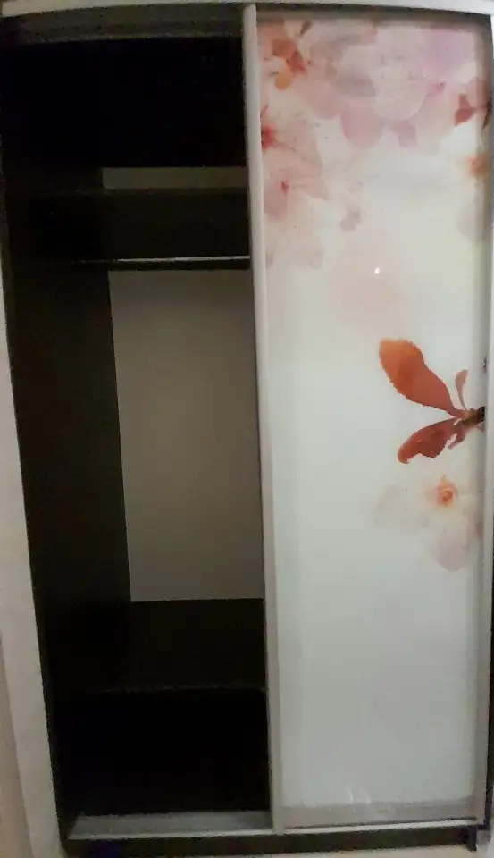 Шкаф купе из темного дерева с стеклянным фасадом в виде вишневой сакуры бу, фотография 4