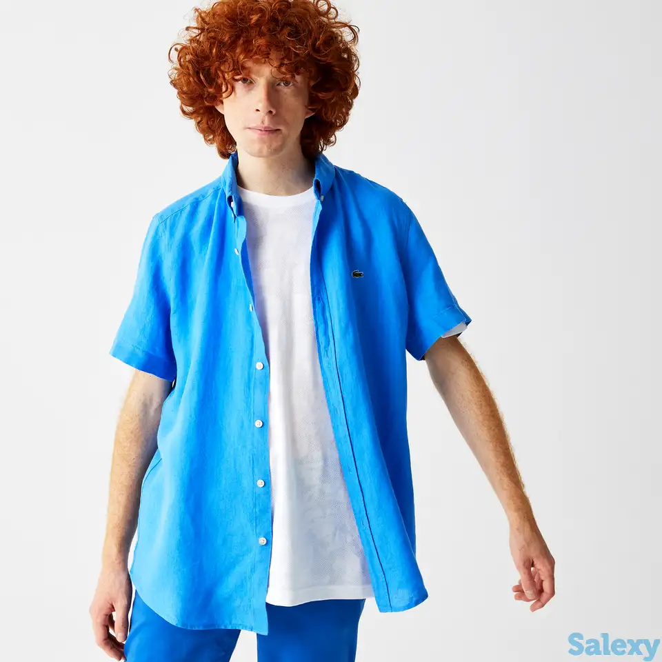 Мужская льняная рубашка lacoste slim fit, фотография 1