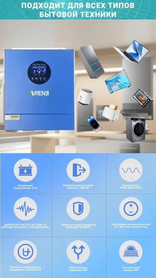 Инвертор ИБП ANENJI 2000W 12V Wi-FI, фотография 3