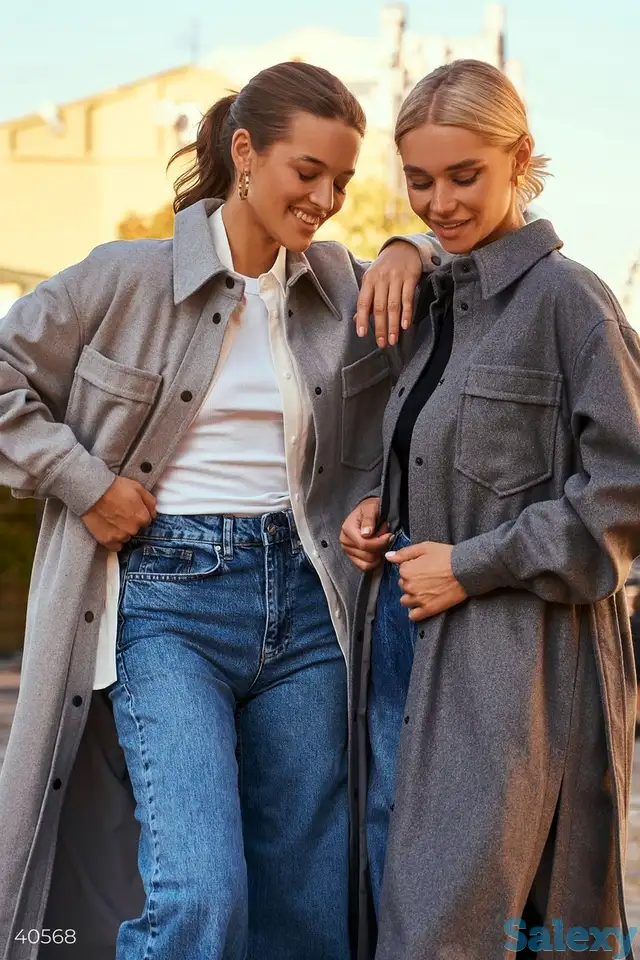 Серое шерстяное пальто на кнопках, фотография 1