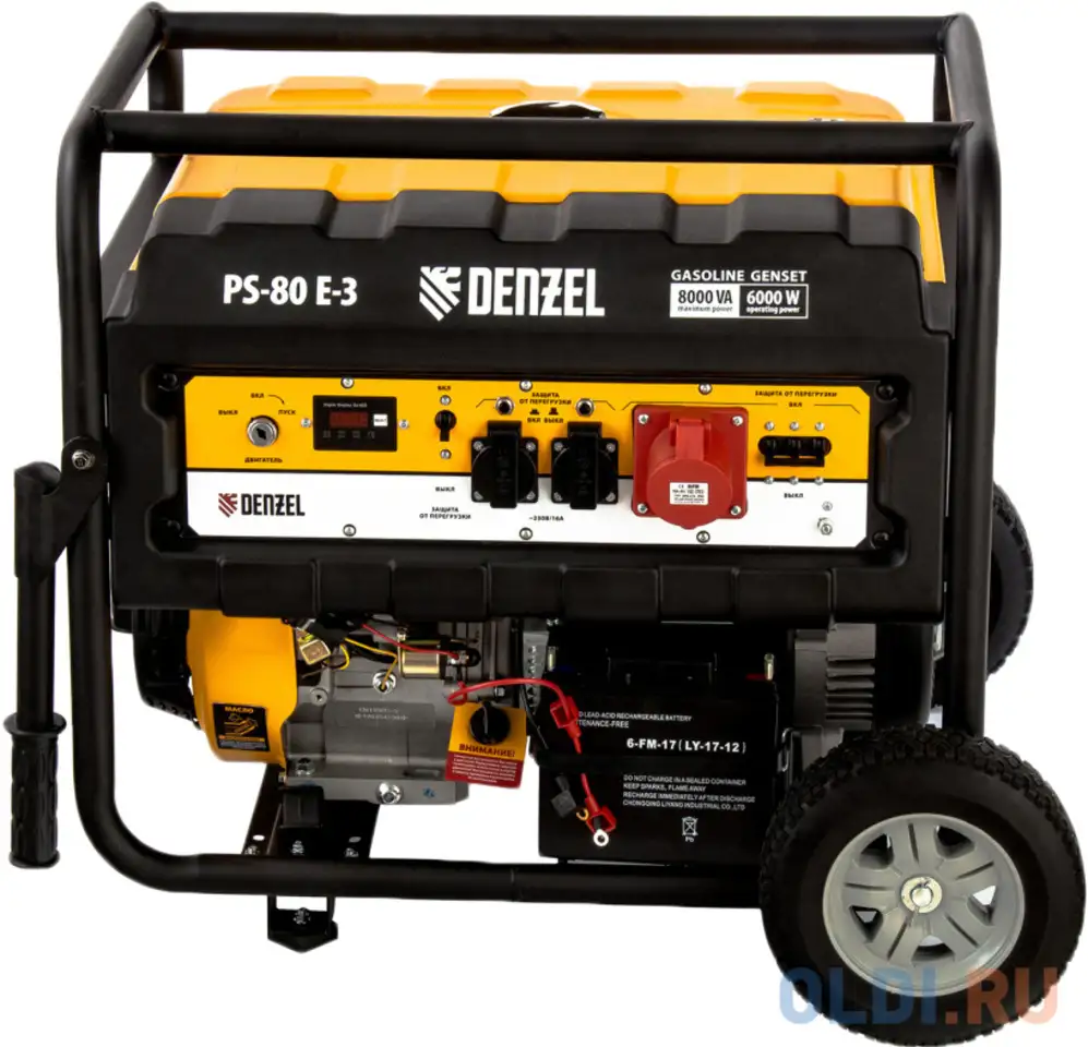 Генератор бензиновый ps 80 e-3, 6,5 квт, 400в, 25л, электростартер// denzel, фотография 1