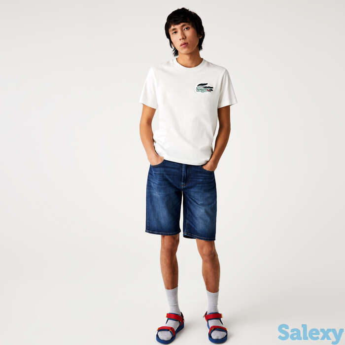Мужские джинсовые шорты-бермуды lacoste slim fit из эластичного хлопка, фотография 1