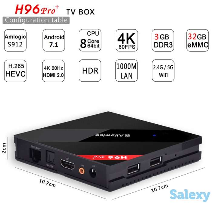 Продам восьмиядерный Android TV box на Android 7.1 с памятью 3Гб/32Гб, модель H96 Pro plus, фотография 1