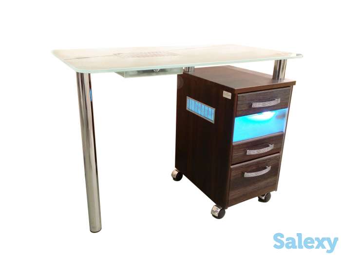 Стол маникюрный с 1 тумбой, со стеклянной столешницей, УФ-блоком и вытяжкой, фотография 1