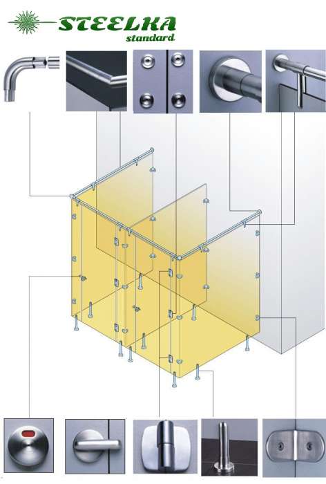 Нержавеющая сантехническая крепежная фурнитура для монтажа сантехкабин, туалетных и душевых перегородок, фотография 7