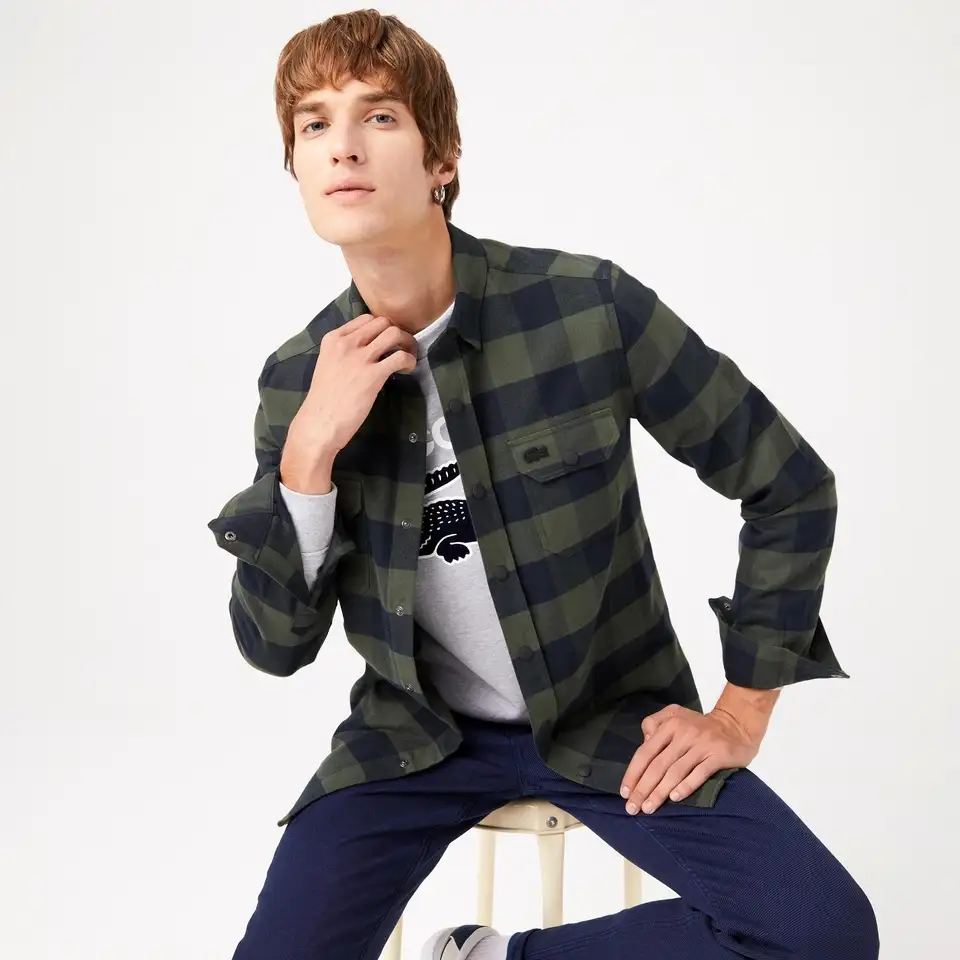 Мужская клетчатая рубашка lacoste slim fit, фотография 1