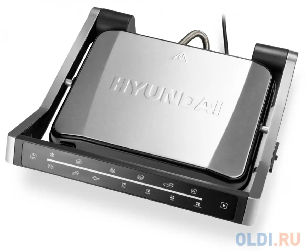 Электрогриль hyundai hyg-3022 серебристый/черный, фотография 1