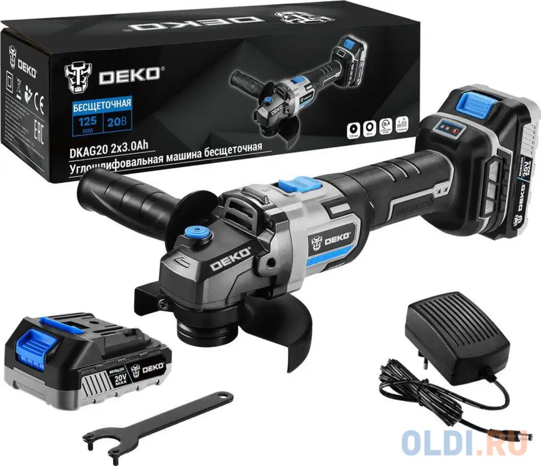 Углошлифовальная машина deko dkag20 рез.шпин.:m14 d=125мм, фотография 1