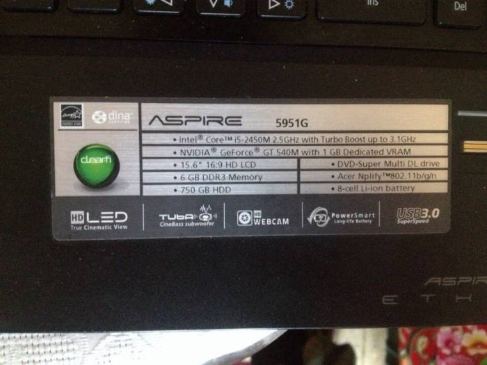 Notebook Acer aspire ethos 5951G, фотография 5