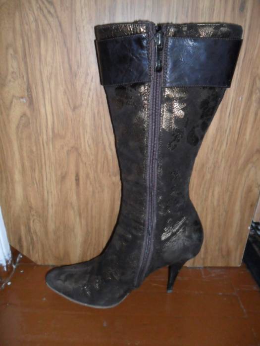 Сапоги осенние женские кожзам р.38 БУ, фотография 1