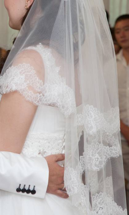 Великолепное свадебное платье, А форма, цвет айвори, фотография 5