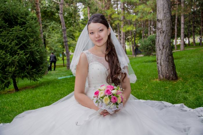 Великолепное свадебное платье, А форма, цвет айвори, фотография 6