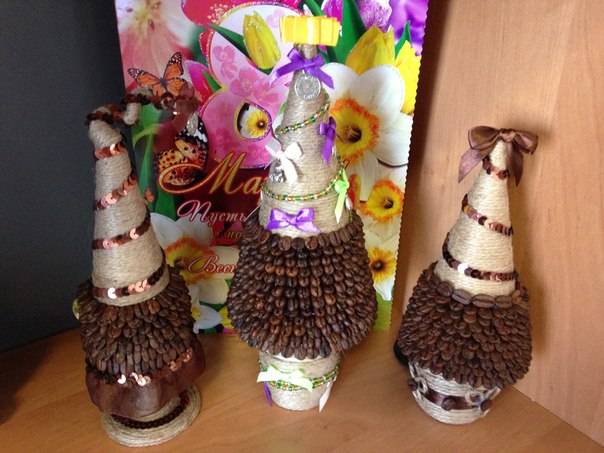 Топиарий из кофейных зерен сердце шар елочка на заказ ручной работы, фотография 1