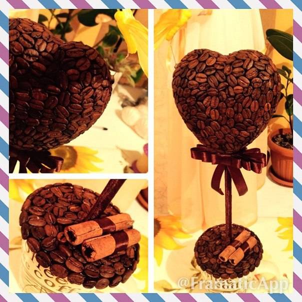 Топиарий из кофейных зерен сердце шар елочка на заказ ручной работы, фотография 6