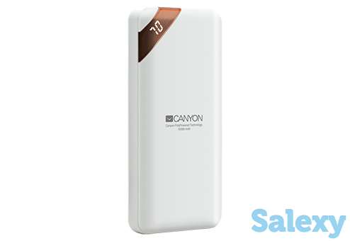 Внешняя батарея canyon power bank 10000mah with smart ic and power display. белый, фотография 1