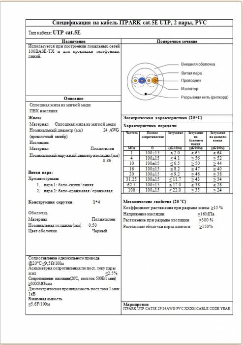 кабель cat.5E UTP, 2 пары, фотография 2