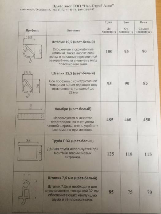 Прайс лист ТОО 