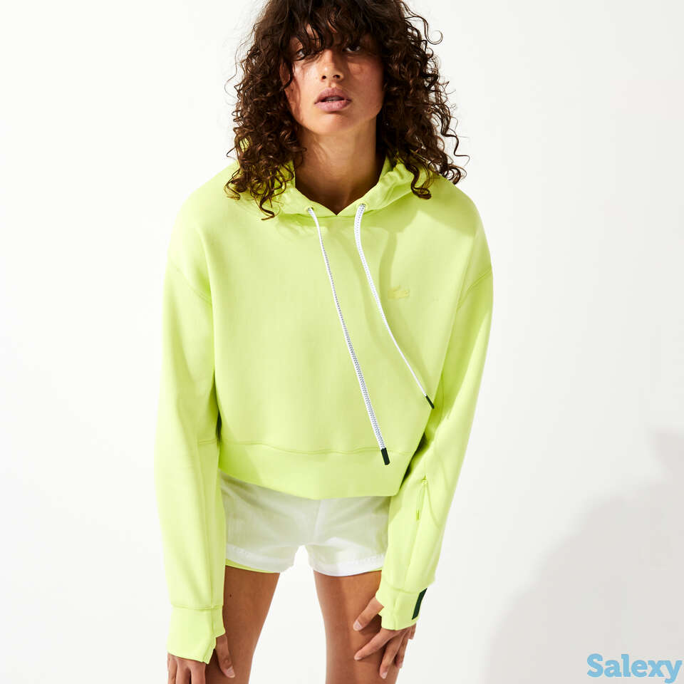 Женская укороченная толстовка lacoste с капюшоном из смеси хлопка, фотография 1