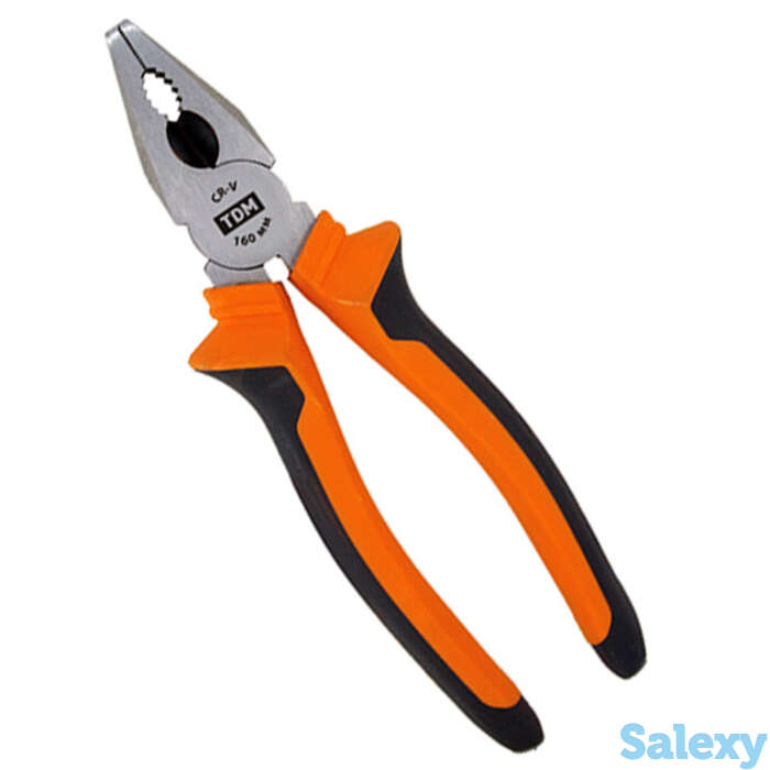 Пассатижи (плоскогубцы) с двухкомпонентными рукоятками  cr-v сталь 160 мм алмаз tdm, фотография 1