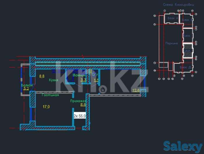 Продам 2-ую 55м2 ЖК Самгау, ул Бастобе 33, фотография 1