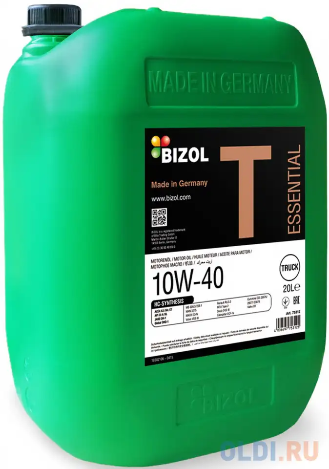 75312 bizol нс-синт. мот.масло truck essential 10w-40 (20л), фотография 1