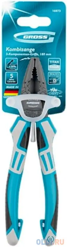 Плоскогубцы gross 16973  комбинированные 180мм трехкомпонентные рукоятки, фотография 1