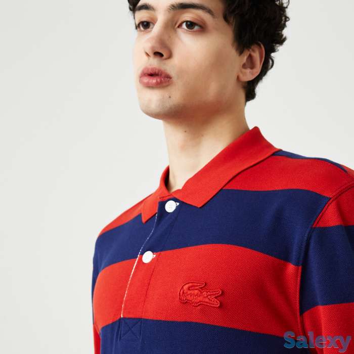 Мужская рубашка поло lacoste regular fit в полоску из хлопка, фотография 4
