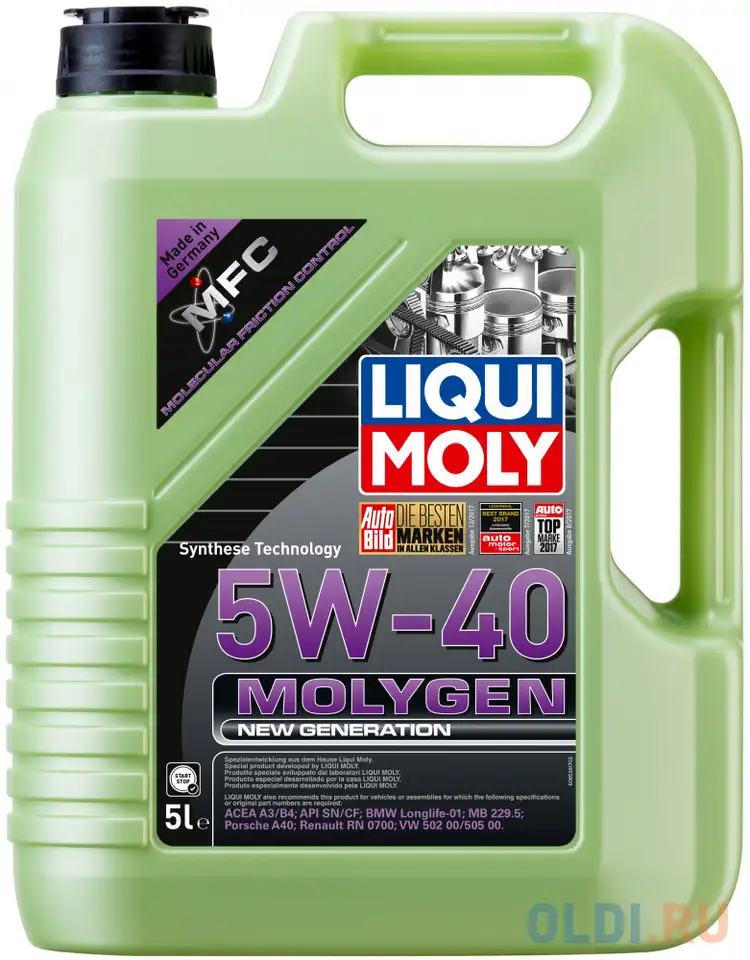 Cинтетическое моторное масло liquimoly molygen new generation 5w40 5 л, фотография 1