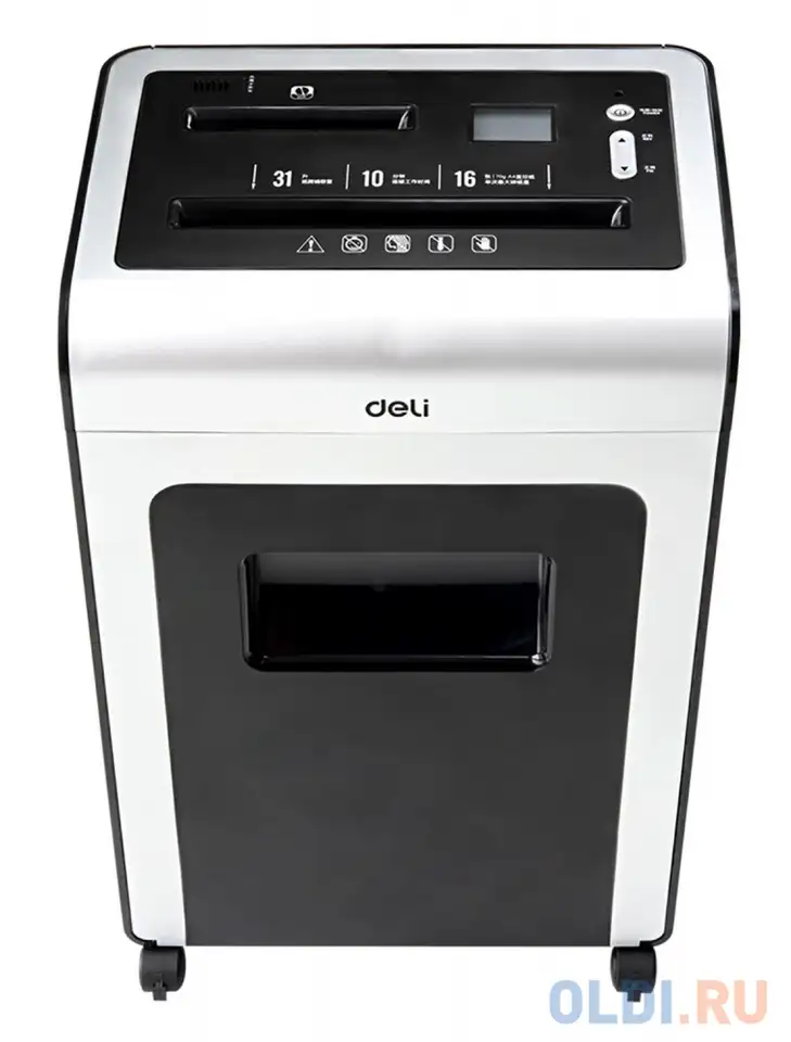 Шредер deli 9913 черный с автоподачей (секр.p-4)/фрагменты/6лист./15лтр./скрепки/скобы, фотография 1