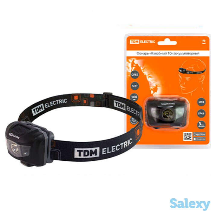 Фонарь tdm налобный 10 аккумуляторный, 5 вт 1 светодиод cree, li-ion 3,7 в 0,6 а*ч, usb, сенсор, фотография 1