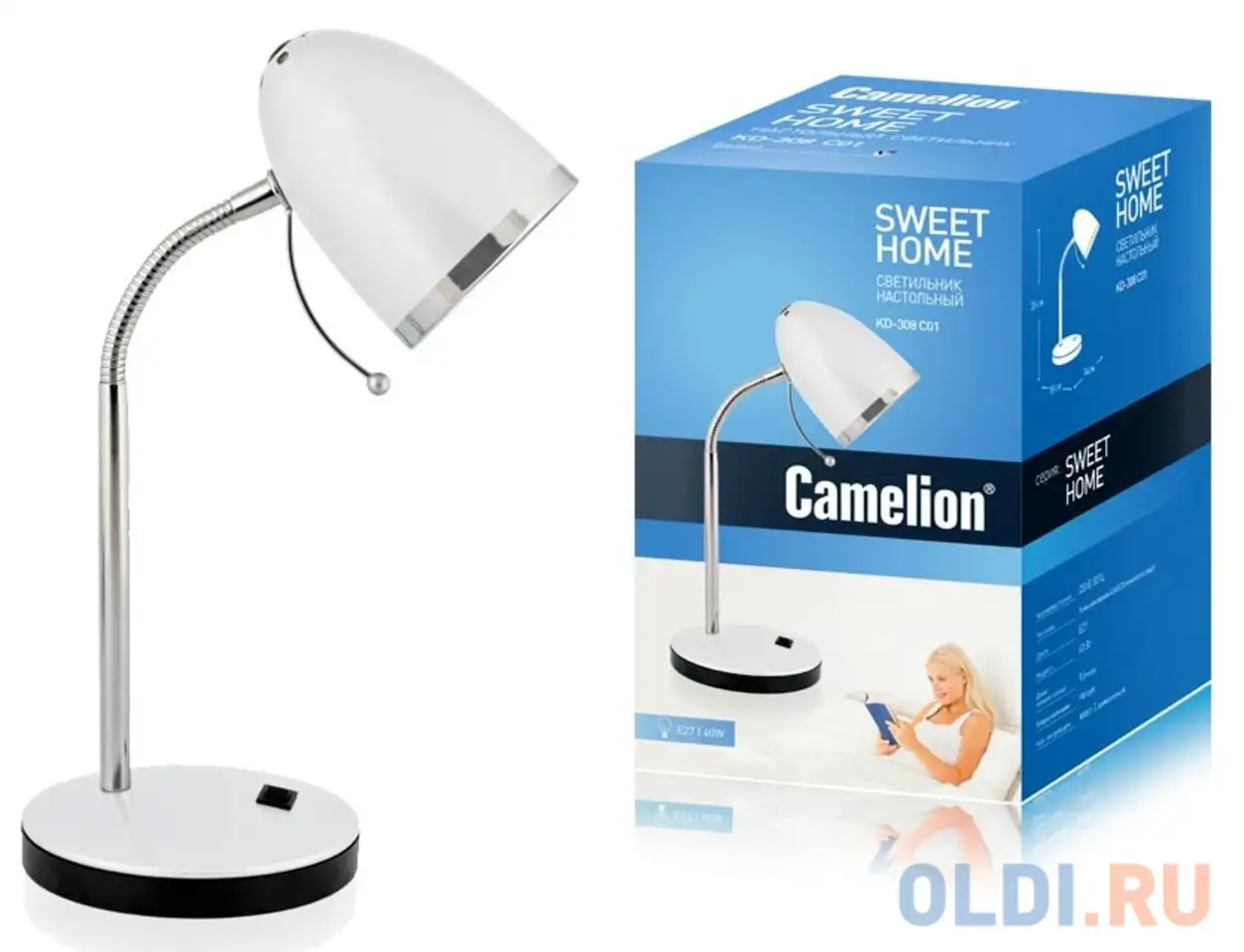 Camelion kd-308  c01 белый (светильник настольный,230v 40w e27), фотография 1