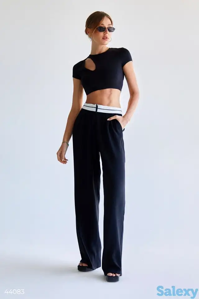 Черные брюки с тесьмой на талии, фотография 1