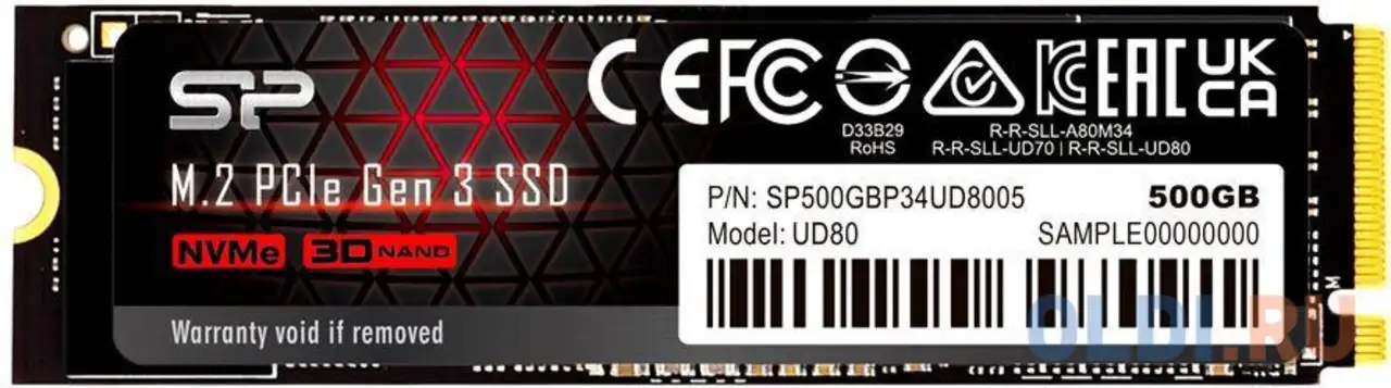 Накопитель ssd silicon power pci-e 3.0 500gb sp500gbp34ud8005 ud80 m.2 2280, фотография 1