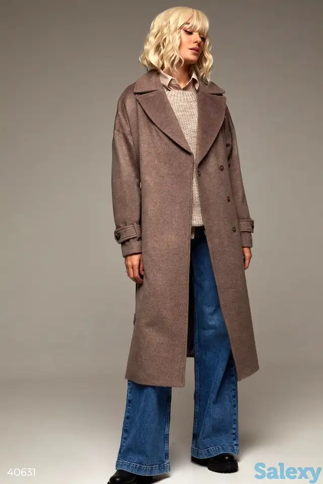 Шерстяное удлиненное пальто цвета мокко, фотография 2