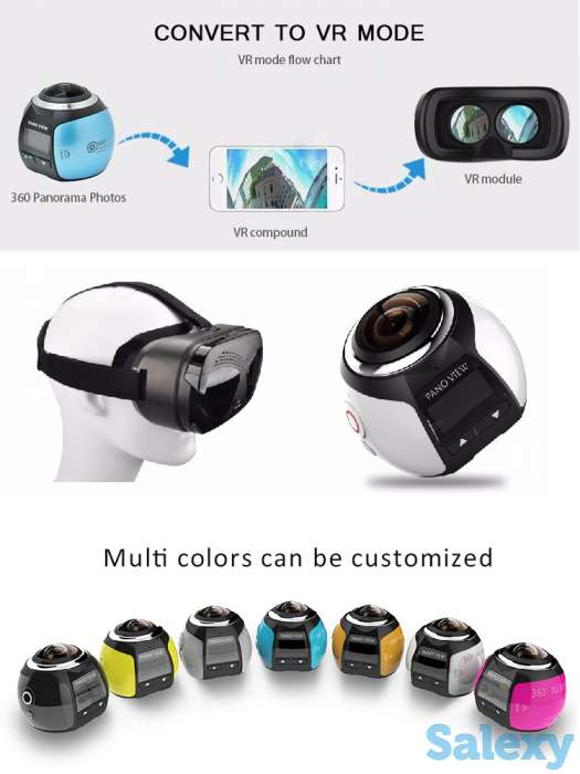 Экшн камера 360 градусов WiFi панорамная камера FullHD 1080p, фотография 7