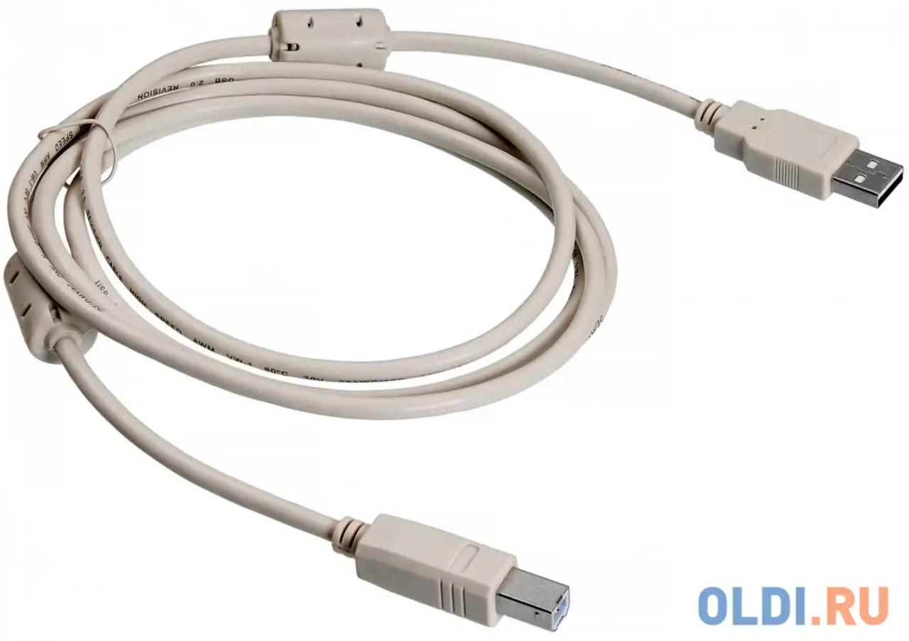 Кабель usb 2.0 am-bm 5.0м buro ферритовые кольца серый usb2.0-am/bm-5m-mg 817262, фотография 1