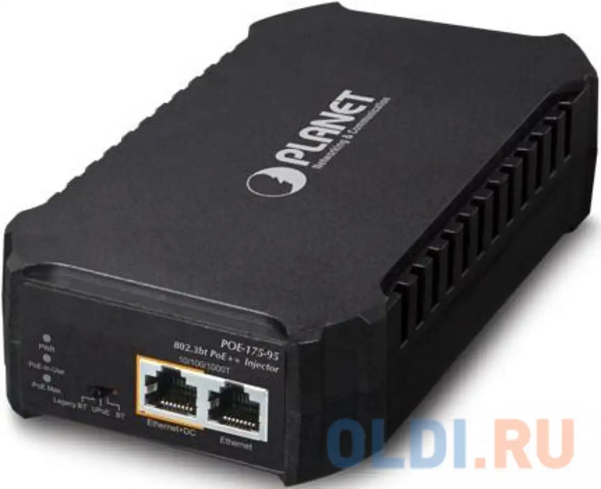 Planet poe-175-95 single-port 10/100/1000mbps 802.3bt poe++ injector (95 watts, 802.3bt type-4, фотография 1