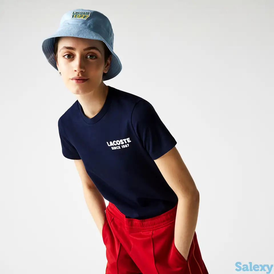 Женская футболка lacoste branding из хлопка с круглым вырезом и принтом, фотография 1