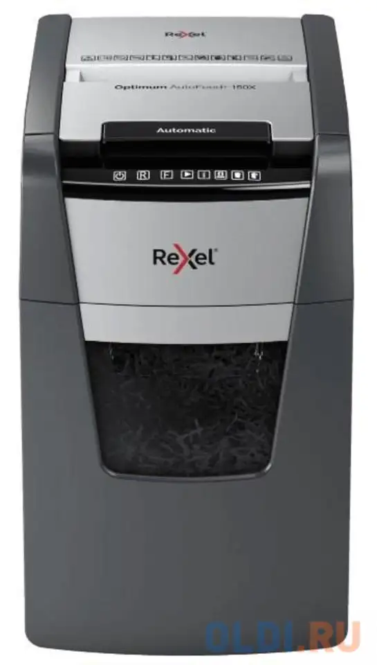 Шредер rexel optimum autofeed 150x черный с автоподачей (секр.p-4)/фрагменты/150лист./44лтр./скрепки, фотография 1